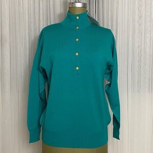 NWT! Ballantyne Turquoise 1/4 Button-Up Women's Pure Merino Wool Sweater
Size M
